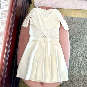 Club Monaco ivory wrap around ribbed hole knit dress size L